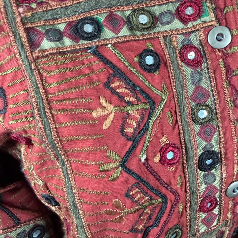 Chicos Rust Red Multi Embroidered Applique Jacket Vintage Boho Size 3 = XL - Picture 11 of 12
